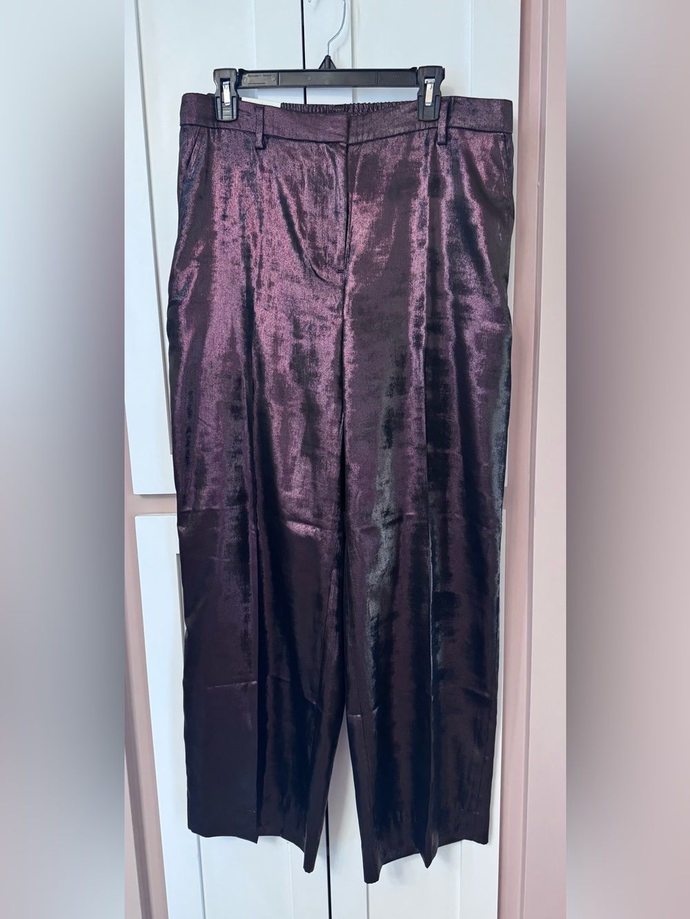 Banana Republic Metallic Wide-Leg Pants in Deep Plum